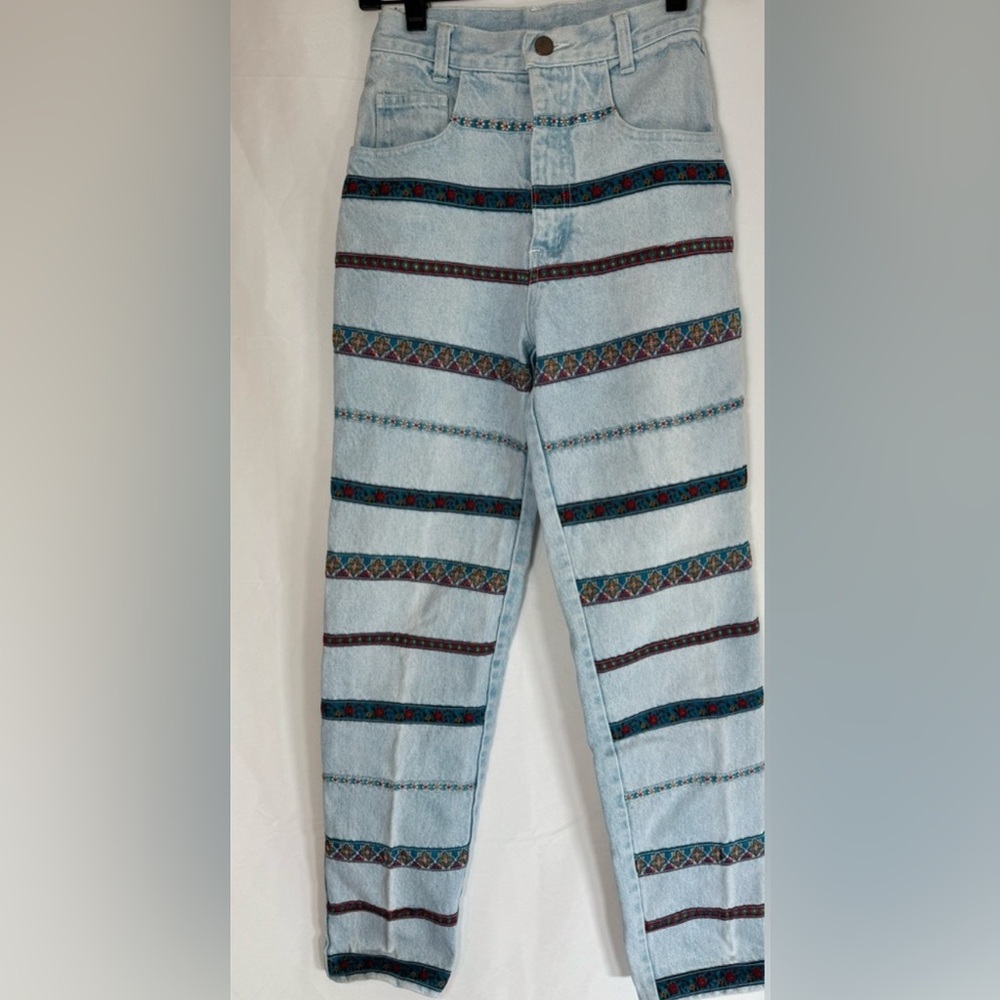 Vintage high waisted, light wash jeans, size 1 With Ribbon Detail festival